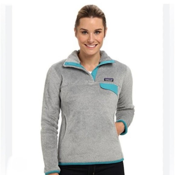 Patagonia Re-Tool Snap-T Fleece Pullover Gray Teal Blue Sweatshirt Women’s Small - Picture 1 of 8